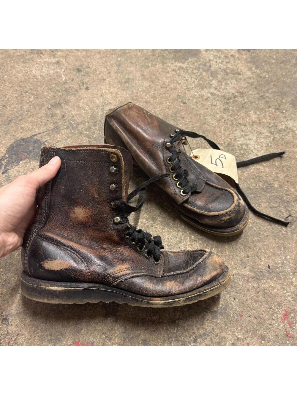Vintage 60s Biltrite USA Leather Boots Thrashed Patina Moc Toe